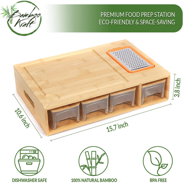 Bamboo Cutting Board with Containers - Image 3