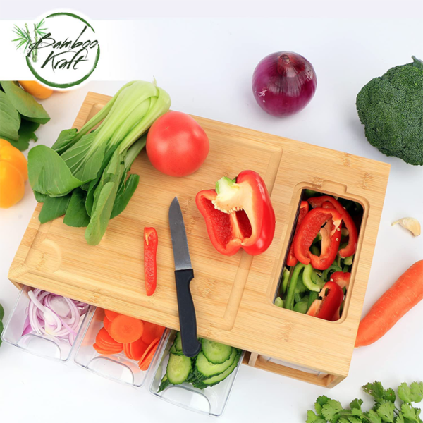 Bamboo Cutting Board with Containers - Image 4